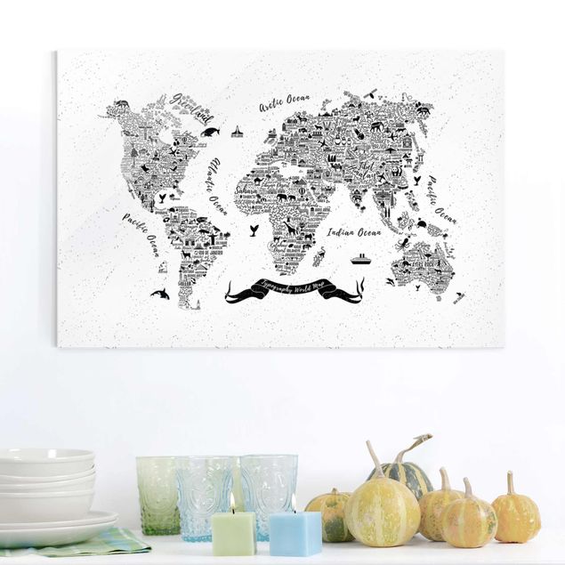 quadri con animali Mappa del mondo - tipografica bianca