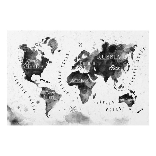 Quadro in vetro - World Map watercolor black - Orizzontale 3:2