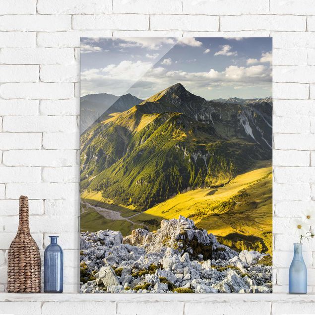 Lavagna magnetica vetro Montagne e valle delle Alpi di Lechtal in Tirolo