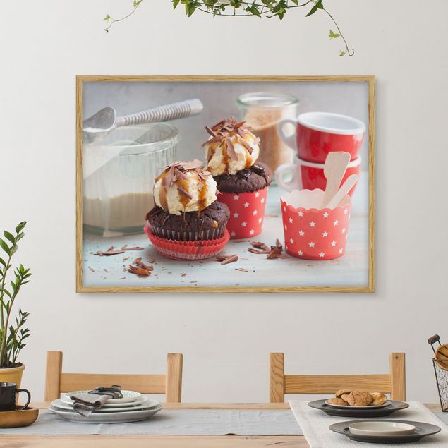 Poster con cornice - Vintage Cupcakes With Ice Cream - Orizzontale 3:4