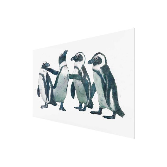 Quadro in vetro - Illustrazione Pinguini nero e acquerello bianco - Orizzontale 2:3