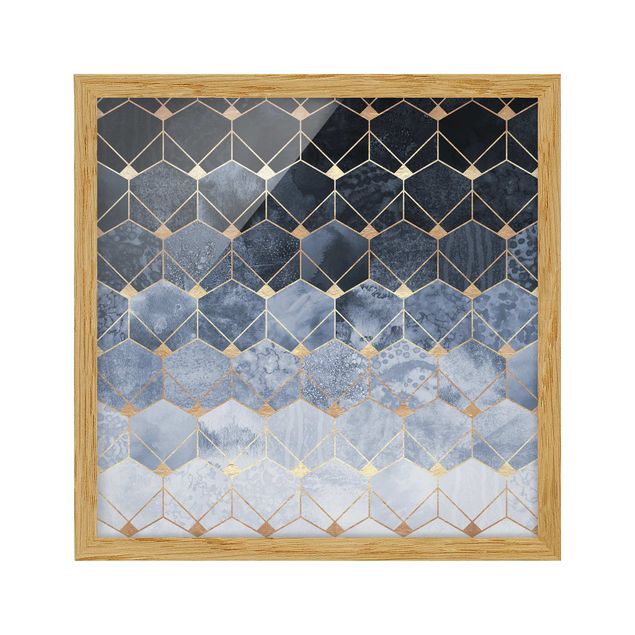 Poster con cornice - Blu Geometria Golden Art Deco - Quadrato 1:1