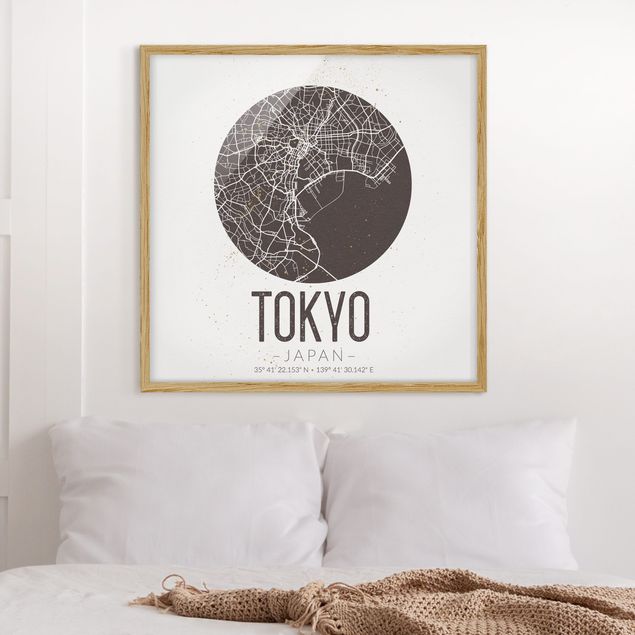 Poster con cornice - Mappa Tokyo - Retro