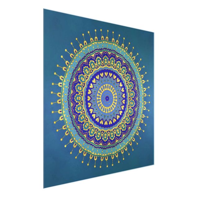 Quadro in vetro - Mandala Blue Gold - Quadrato 1:1