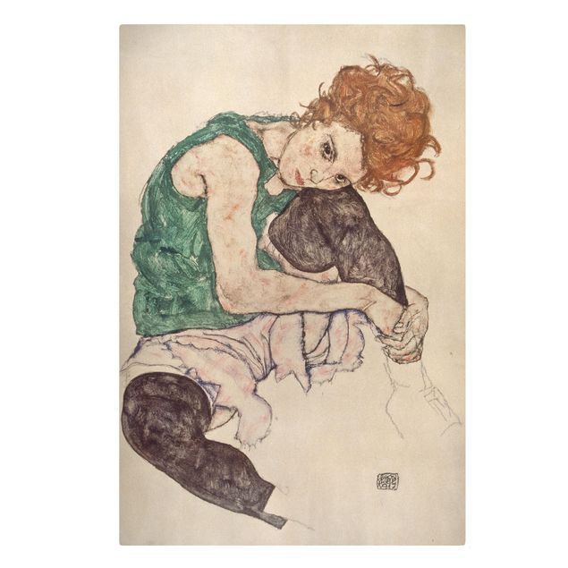 Quadri su tela - Egon Schiele - Donna Seduta con un ginocchio Up