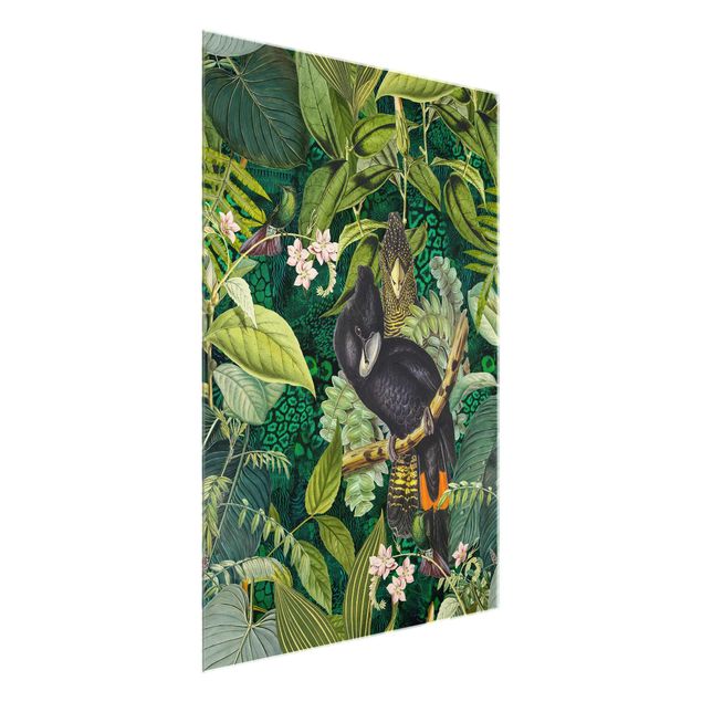 Quadro in vetro - Colorato collage - Cacatua In The Jungle - Verticale 4:3