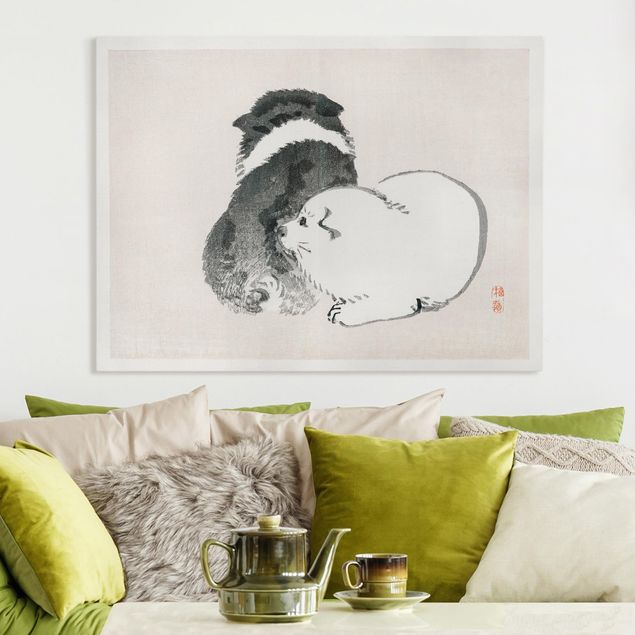 Quadri con cani Disegno vintage asiatico cagnolino bianco e nero