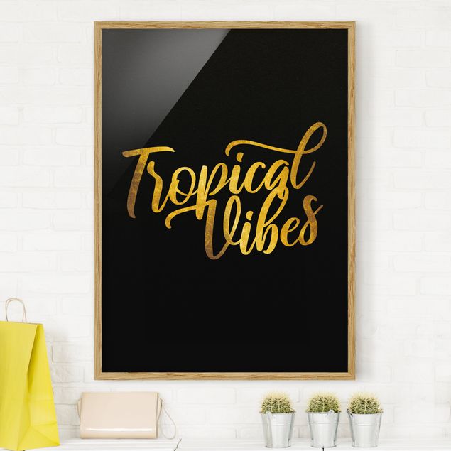 Poster con cornice - Gold - Tropical Vibes su nero
