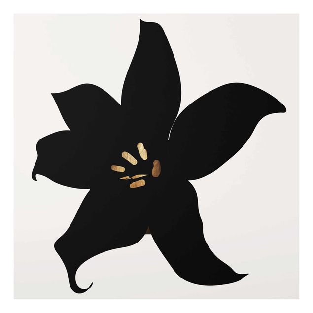 Quadro in vetro - Mondo vegetale grafico - Orchidea in nero e oro - Quadrato 1:1