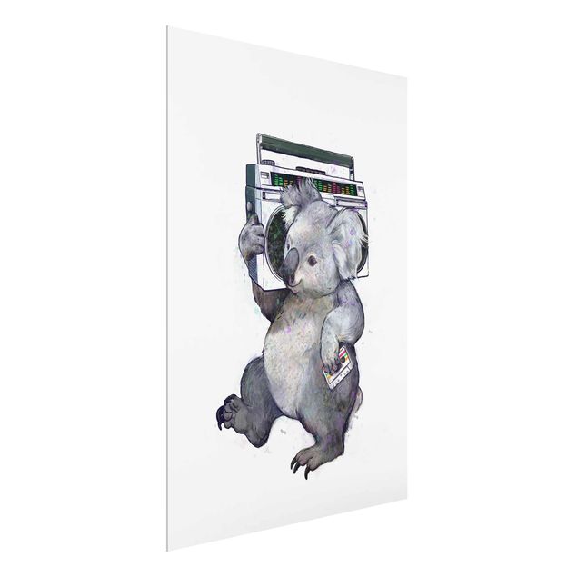 Quadro in vetro - Illustrazione Koala Con Radio pittura - Verticale 4:3