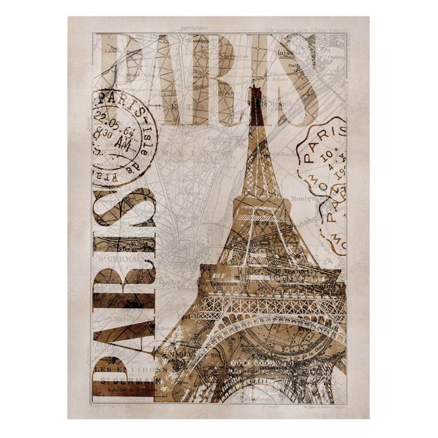 Stampe su tela Collage Shabby Chic - Parigi