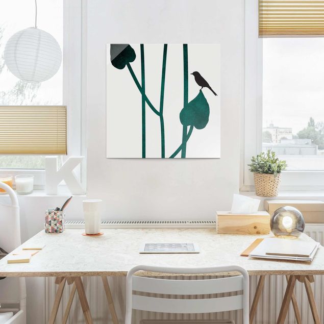 Lavagna magnetica vetro Mondo vegetale grafico - Uccello su foglia