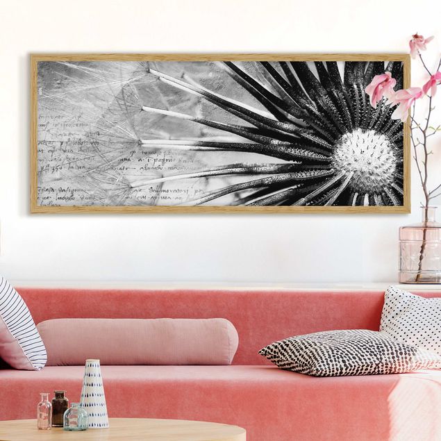 Poster con cornice - Dandelion Black & White - Panorama formato orizzontale
