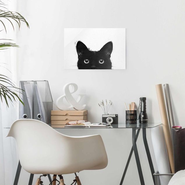 Lavagna magnetica vetro Illustrazione - Gatto nero su pittura bianca