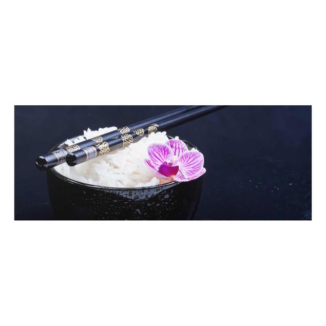 Quadro in vetro - Rice Bowl Con L'orchidea - Panoramico