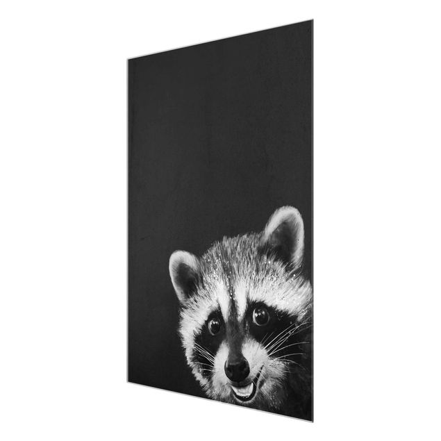 Quadro in vetro - Illustrazione Raccoon Monochrome Pittura - Verticale 4:3