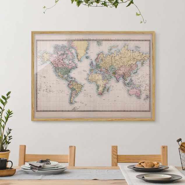 Poster con cornice - Vintage World Map 1850 - Orizzontale 3:4