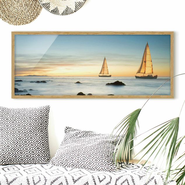 Poster con cornice - Barche A Vela In Oceano - Panorama formato orizzontale