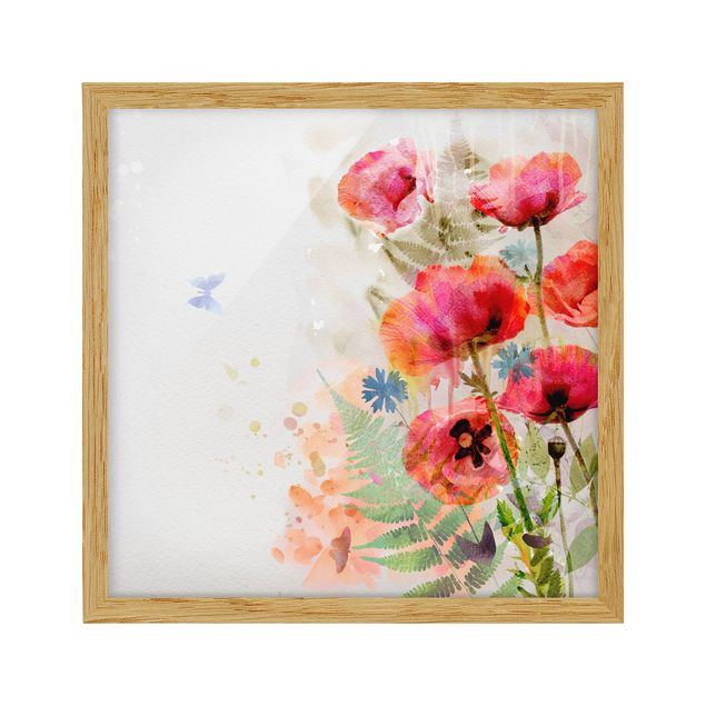 Poster con cornice - Watercolor Poppy Flowers - Quadrato 1:1