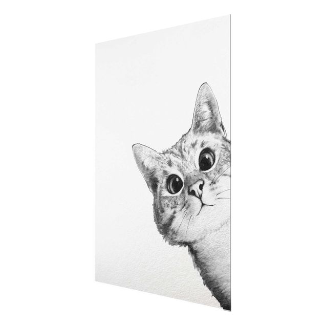 Quadro in vetro - Illustrazione Cat Disegno Nero Bianco - Verticale 4:3