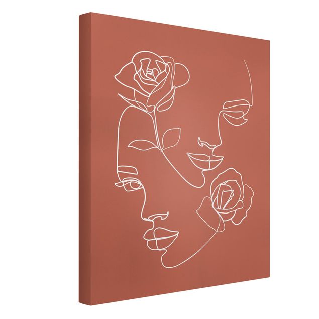 Quadri moderni per soggiorno Line Art - Volti femminili Rose Rame