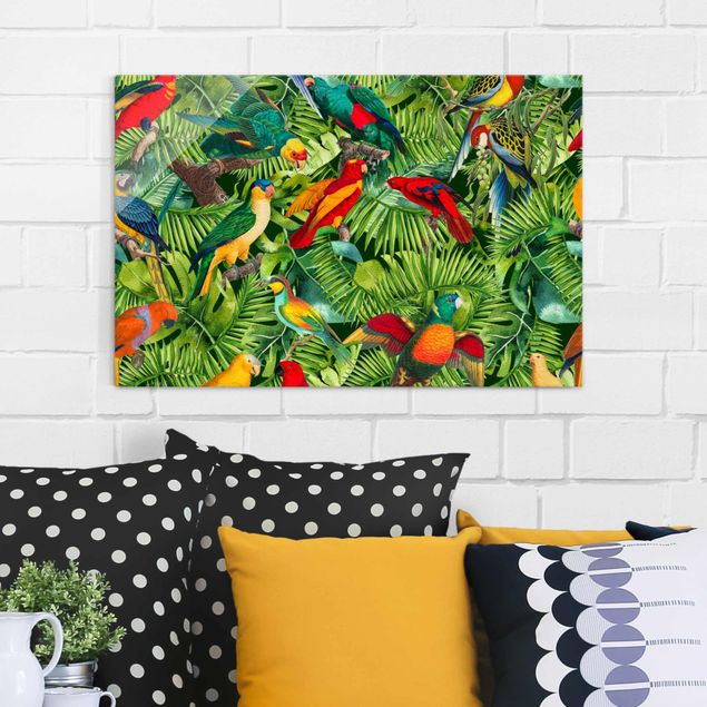 Quadri animali Collage colorato - Pappagalli nella giungla