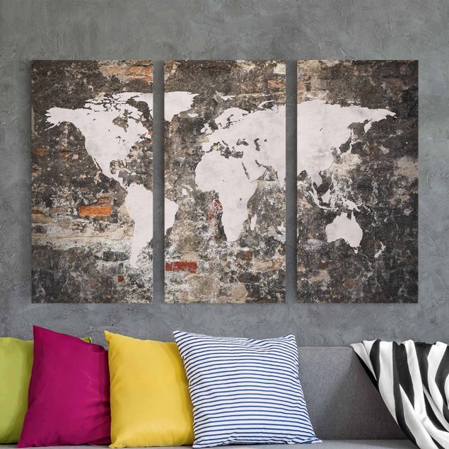 Tele vintage Vecchia mappa del mondo a parete