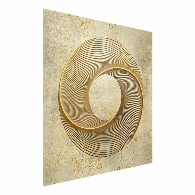 Quadro in vetro - Line Art cerchio d'oro a spirale - Quadrato 1:1