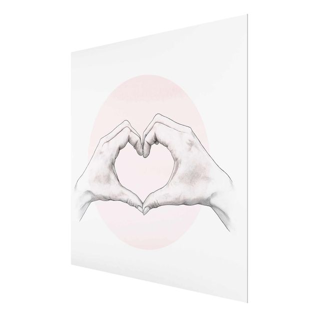 Quadro in vetro - Illustrazione Cuore cerchio mani Rosa Bianco - Quadrato 1:1