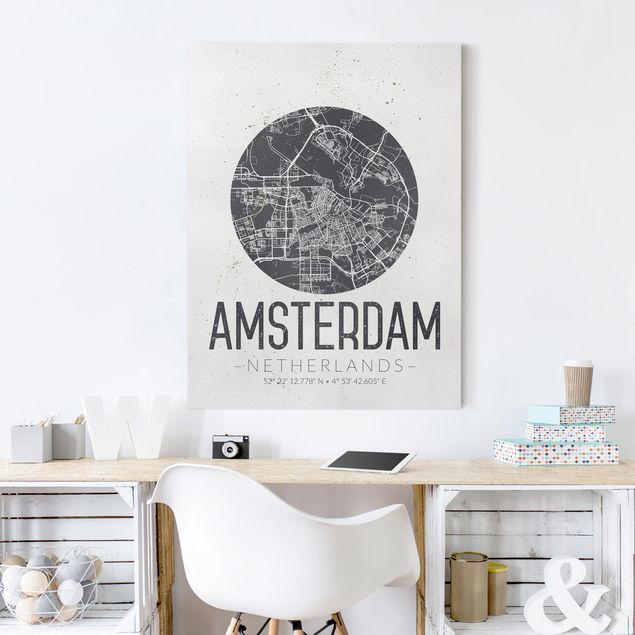 Tela mappamondo Mappa della città di Amsterdam - Retrò
