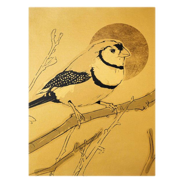 Quadro su tela oro - Uccello nel sole dorato III