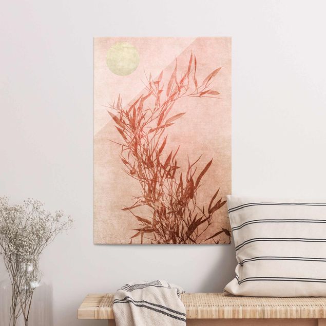 Lavagna magnetica vetro Bambù rosa sole dorato