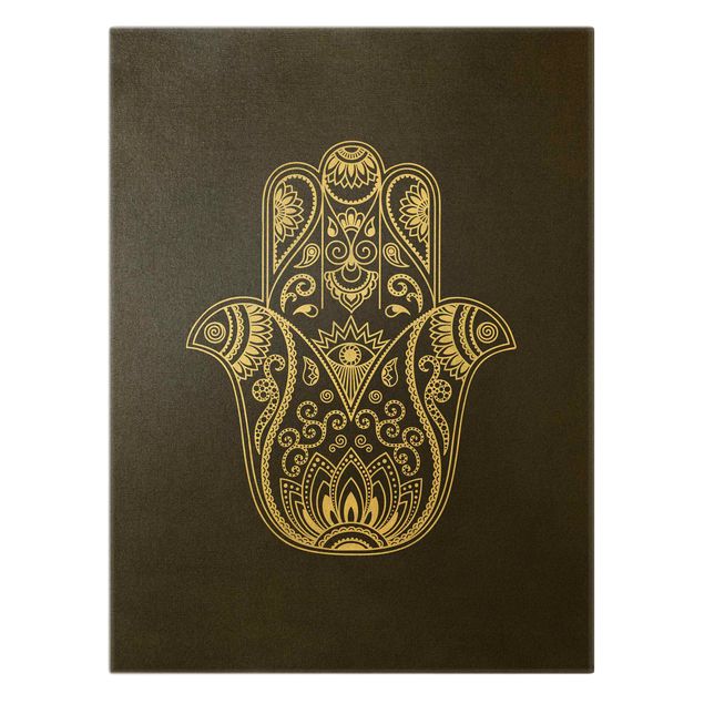 Quadro su tela oro - Set mano di Fatima loto mandala su sfondo nero