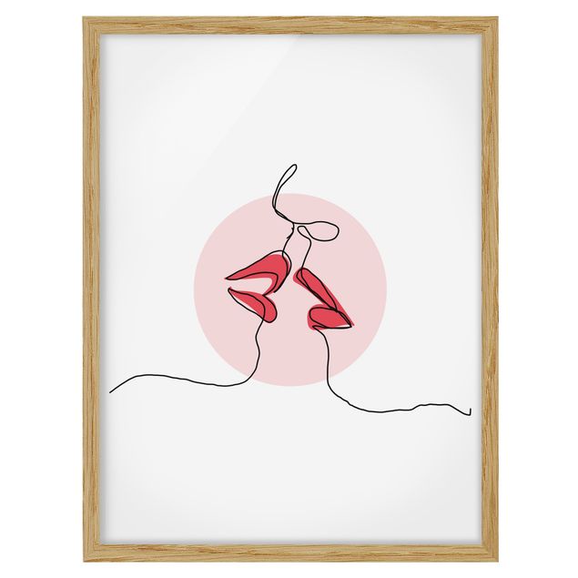 Poster con cornice - Lips kiss Line Art - Verticale 4:3