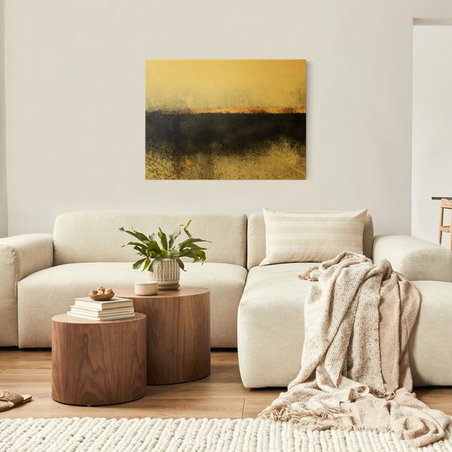 Quadri moderni per soggiorno Orizzonte astratto dorato in bianco e nero