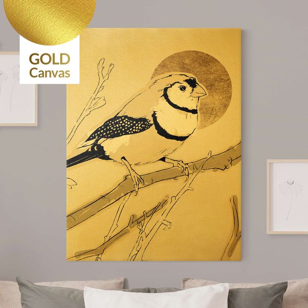 Stampa su tela oro Sole dorato dietro l'uccello III
