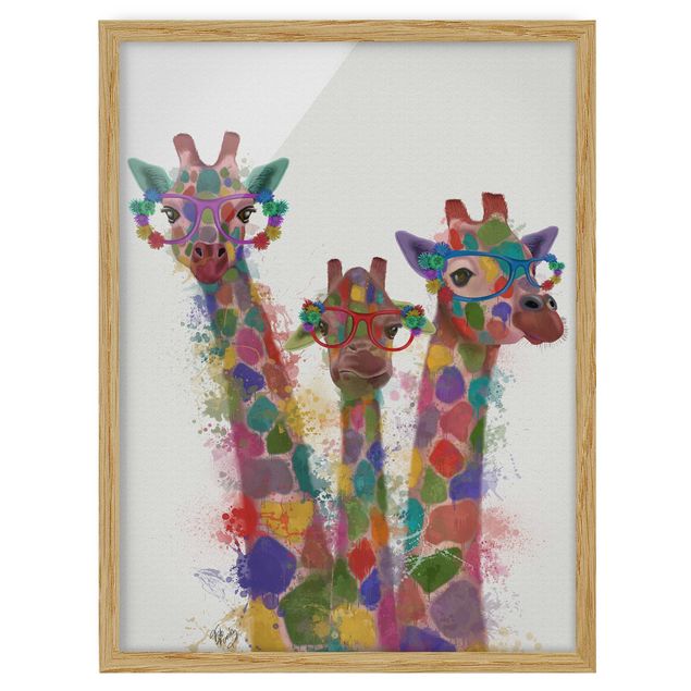 Poster con cornice - Arcobaleno Splash Giraffe Trio - Verticale 4:3