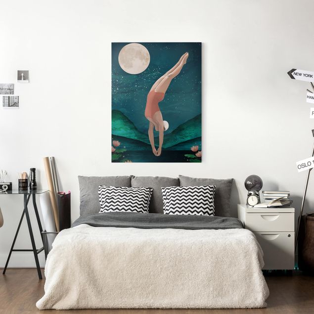 Quadri moderni per soggiorno Illustrazione - bagnante donna luna pittura