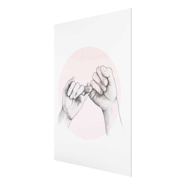 Quadro in vetro - Illustrazione mani Amicizia Circle Rosa Bianco - Verticale 4:3