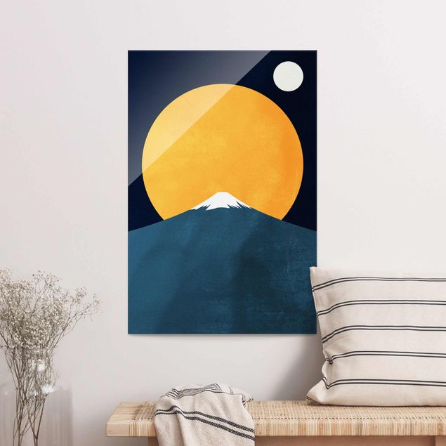 Lavagna magnetica in vetro Sole, luna e montagna