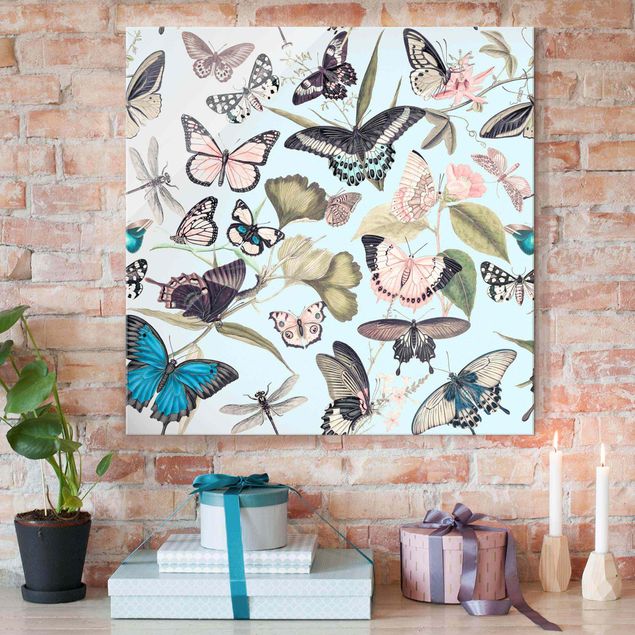 quadri con animali Collage vintage - Farfalle e libellule