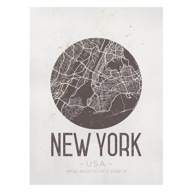 Stampa su tela Mappa di New York - Retrò