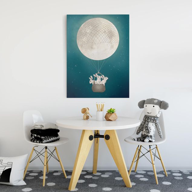 Riproduzioni su tela quadri famosi Illustrazione - Conigli e luna come mongolfiera cielo stellato