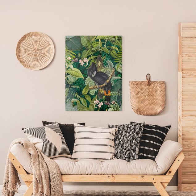 quadri con animali Collage colorato - Cacatua nella giungla