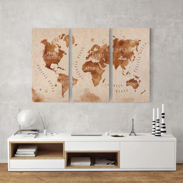 Quadri su tela Mappa del mondo Acquerello Beige Marrone