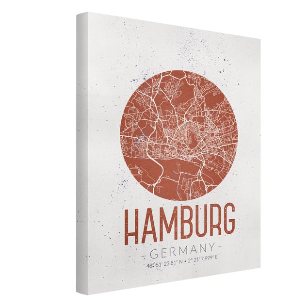 Quadri moderni per soggiorno Mappa di Amburgo - Retrò