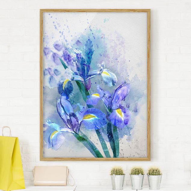 Poster con cornice - Watercolor Flowers Iris - Verticale 4:3