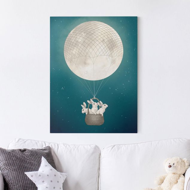 Quadri su tela - Illustrazione Hare Balloon Luna cielo stellato