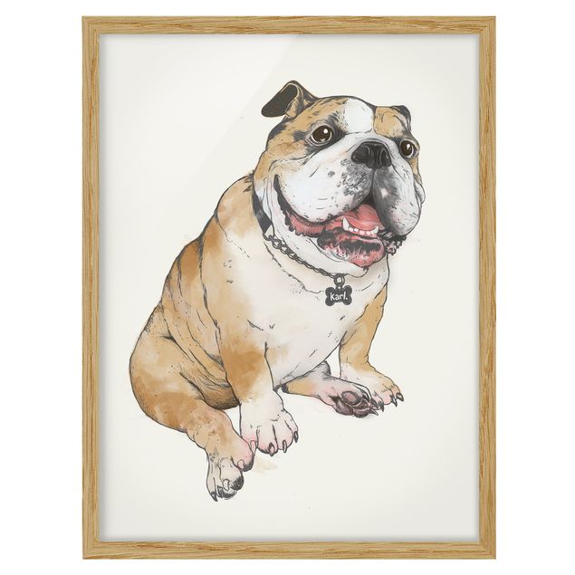 Poster con cornice - Illustrazione Cane Bulldog Pittura - Verticale 4:3