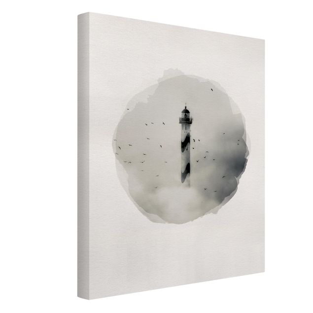 Stampa su tela bianco e nero Acquerelli - Faro nella nebbia
